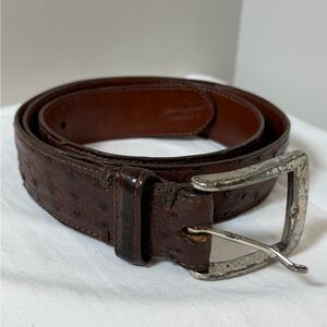 W. Kleinberg Genuine Ostrich Dark Brown Leather Belt with Silver Buckle